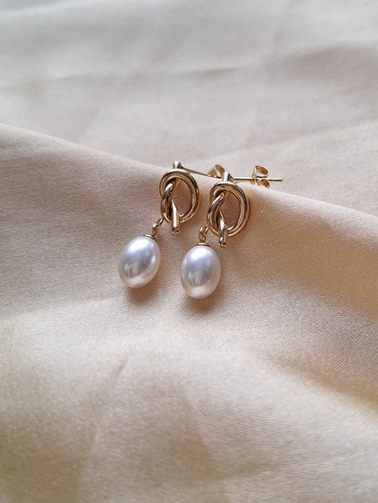 Shell Pearl Drop Knotted Stud Earrings
