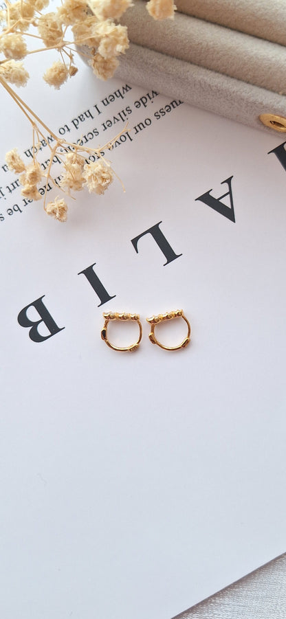 Gold Huggie 3 Crystal Earrings