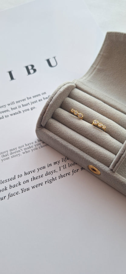 Gold Huggie 3 Crystal Earrings
