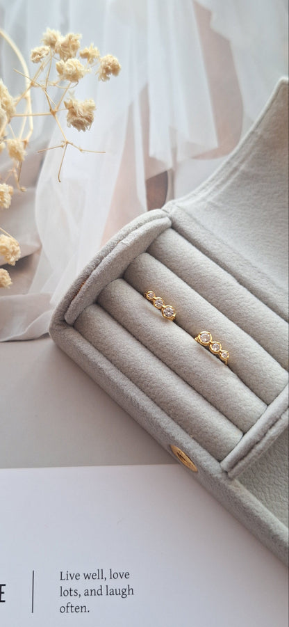 Gold Huggie 3 Crystal Earrings