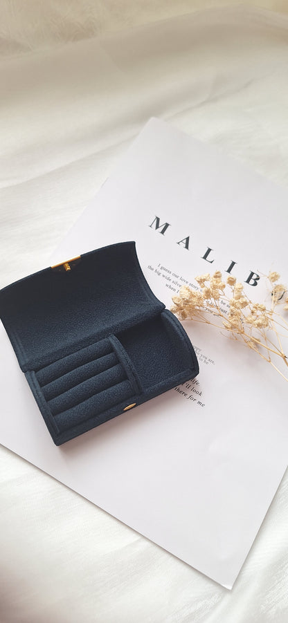 Blue Navy Mini Velvet Travel Jewellery Box