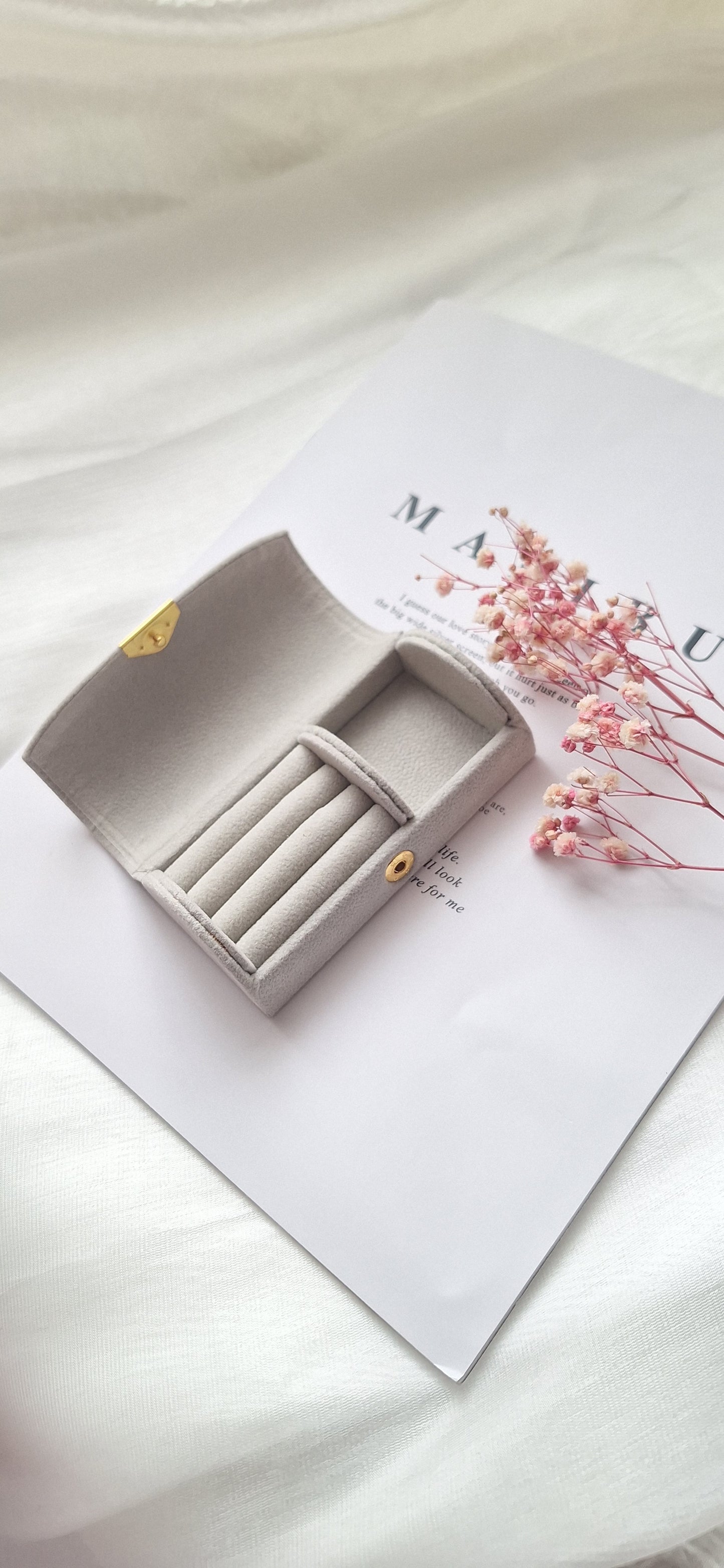 Grey Mini Velvet Travel Jewellery Box